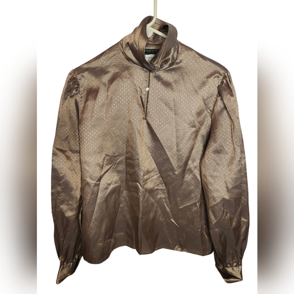 Pierre Cardin Tops - Pierre Cardin Women's Brown Gold Metallic Mock Neck Top Size 16